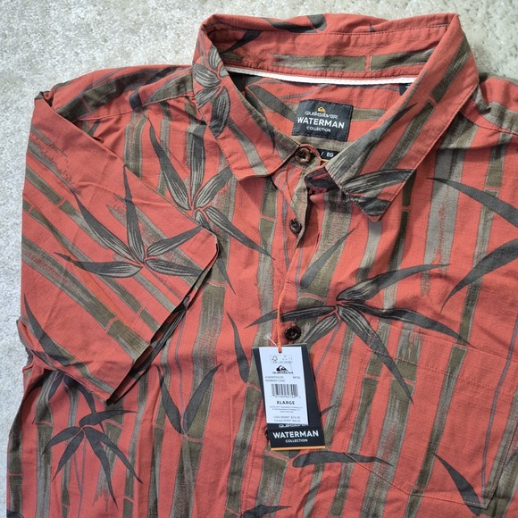 Quiksilver Waterman Shirt Mens XL Red Relaxed Button Up Comfort Camp Hawaii Dad - Picture 1 of 9